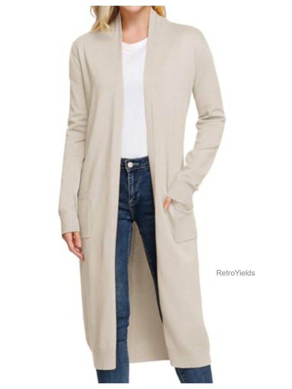 Women's Open Front Maxi Long Knitted Cardigan Sweater with Pockets